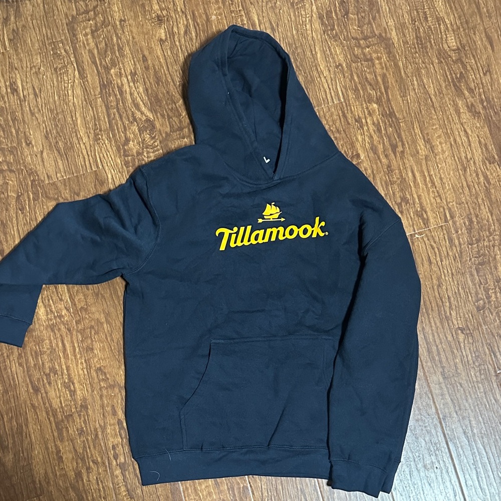 Tillamook Navy Hoodie with Yellow Logo